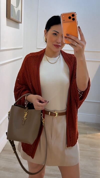 FotoPRÉ-VENDA DATA ESTIMADA DE ENVIO 06/04 Kimono Tricot Vazado Fabi Mangas 3/4