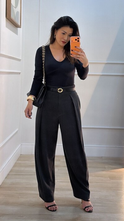 Foto Calça Ballon Risca De Giz Yasmin Pala Larga