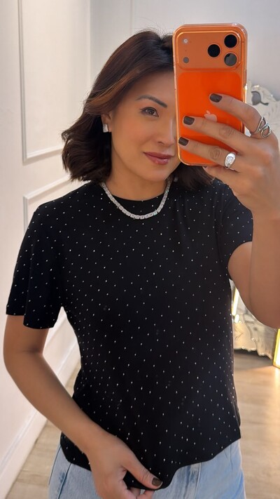Foto Camiseta De Malha Shine Com Strass Hotfix