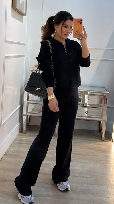 Foto Calça Pantalona Tricot Carol Faixa Lateral