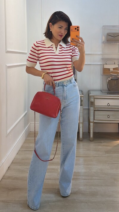 Foto Blusa Polo Tricot Listrada Marcela Mangas Curtas