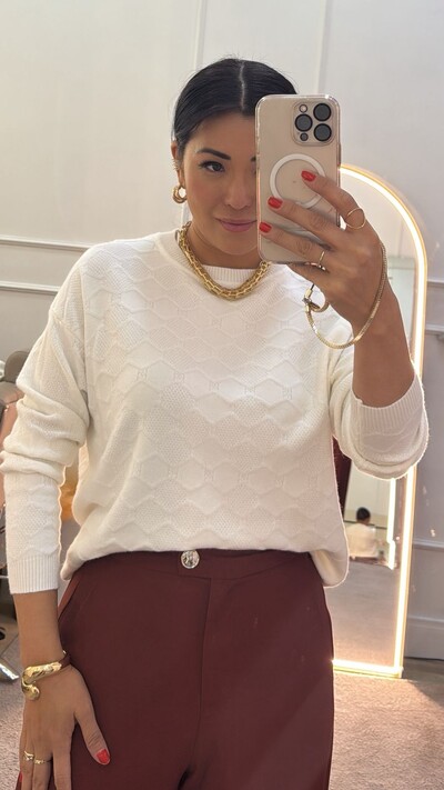 FotoBlusa Tricot Nathalia Losangos Texturizados Pela Peça