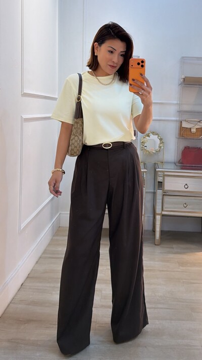 Foto Calça Pantalona Alfaiataria Lindsay Cinto Fino Couro Eco