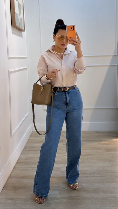 Foto Camisa Listrada Diana Mangas Longas