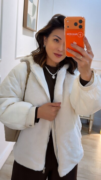 FotoJaqueta Casaco Puffer Nylon Com Teddy Estella Mangas Bufantes