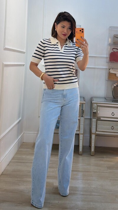 Foto Blusa Polo Tricot Listrada Marcela Mangas Curtas