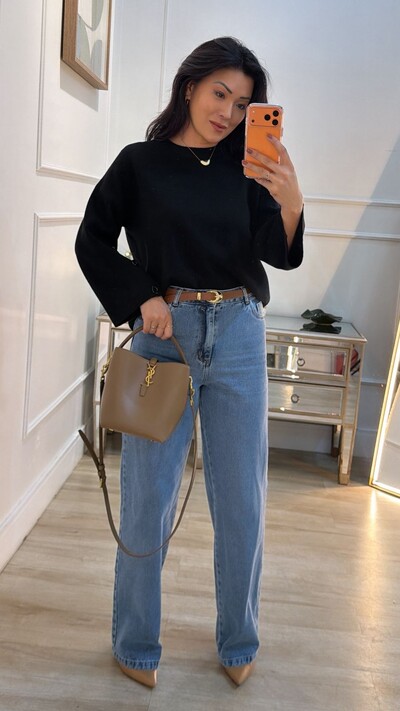 Foto Blusa Tricot Amplo Raissa Nervura E Botões Resinados Nos Punhos