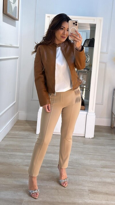 Foto Jaqueta Couro Eco Zíper Prata Tália Martingalê No Barrado