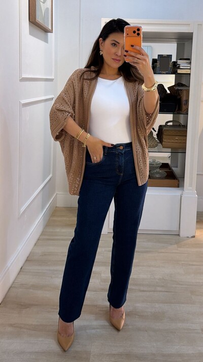 Foto PRÉ-VENDA DATA ESTIMADA DE ENVIO 21/03 Kimono Tricot Vazado Fabi Mangas 3/4