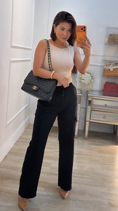 Foto Calça Pantalona Cargo Thamires Pala Larga Com Amarração Frontal