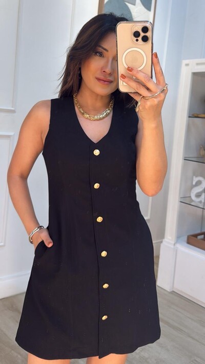 FotoVestido Curto Twill Gio Botões Dourados Frontais