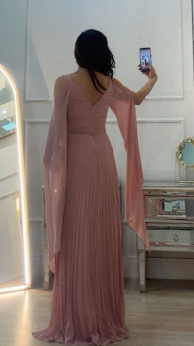 FotoVestido Longo Manga Echarpe Bruna Com Cinto Faixa