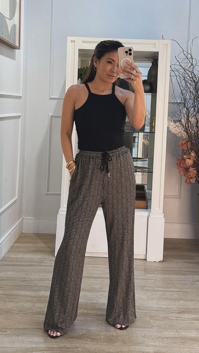 Foto Calça Pied Poule Cinthia Pala Larga Com Amarração Frontal