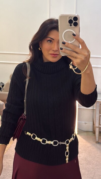 FotoBlusa Tricot Priscilla Gola Rolê E Mangas Com Tramas Triplas