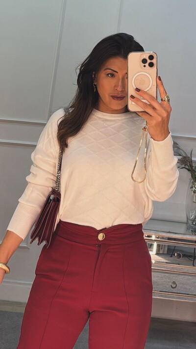 FotoBlusa Tricot Iolanda Losangos Horizontais Texturizados