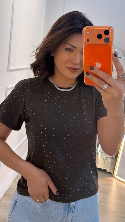 Foto Camiseta De Malha Shine Com Strass Hotfix