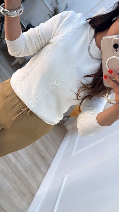 FotoBlusa Tricot Mangas Bufantes Heloiza Trançados Triplos Frontais
