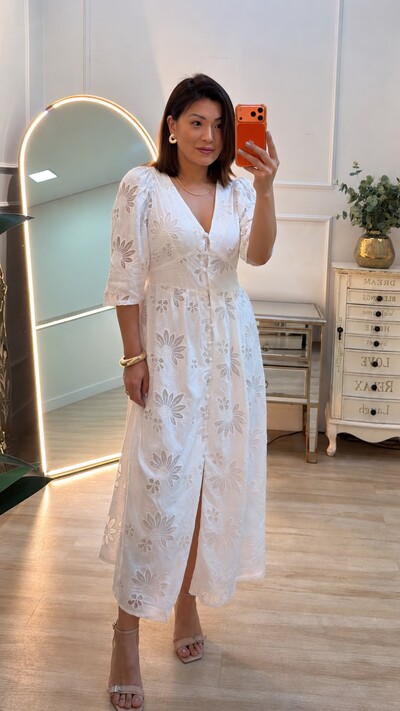 Foto Vestido Midi Laise Bordado Cecilia Mangas 3/4