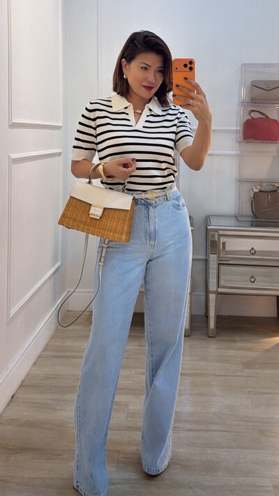 Foto Blusa Polo Tricot Listrada Marcela Mangas Curtas