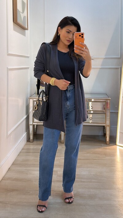 Foto Cardigan Tricot Fabiola Nervuras Frontal Em Relevo