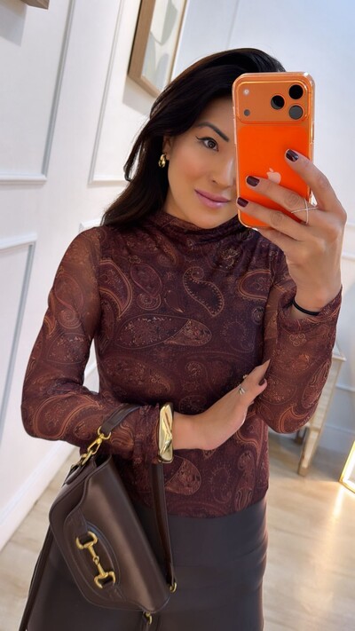 FotoBlusa Tule Estampa Cashmere Daniela Mangas Longas