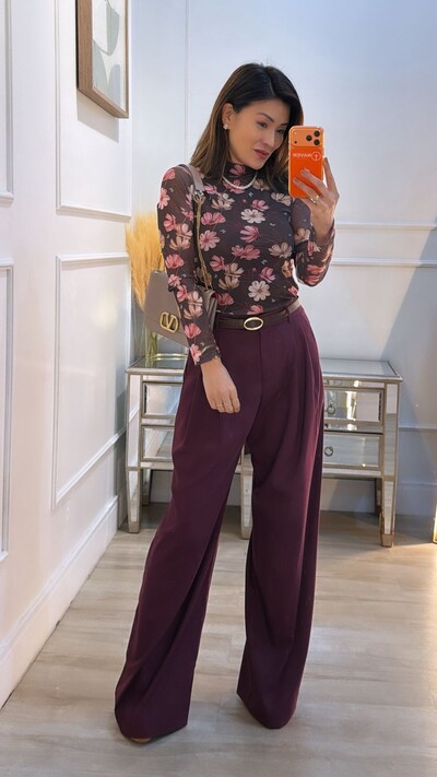 Foto Blusa De Tulê Estampa Floral Aysha Mangas Longas