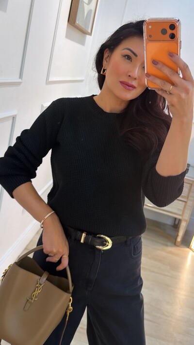 FotoBlusa tricot Texturizada Suely Punhos E Barrado Largos Canelados