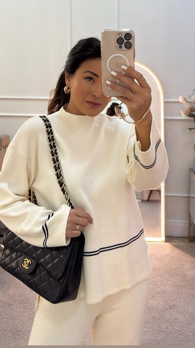 FotoConjunto Tricot Vilma Blusa & Calça Pantalona Com Listra Dupla