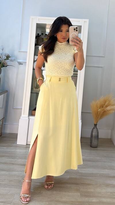 Foto Blusa Tricot Com Entremeios Gola Alta Sandy Punhos E Barrado Ondulados