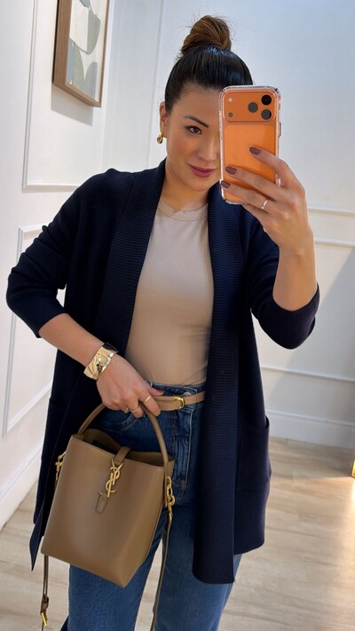 FotoCardigan Tricot Melina Detalhe Canelado E Bolsos Quadrados