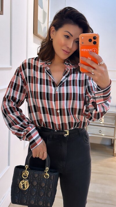 FotoCamisa Xadrez Júlia Mangas Longas Punhos Largos