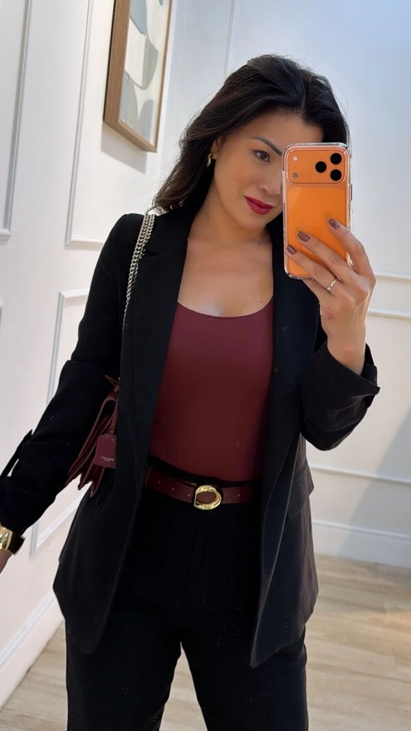 Maxi Blazer Viscose Com Linho Brenda Martingalê Nos Punhos