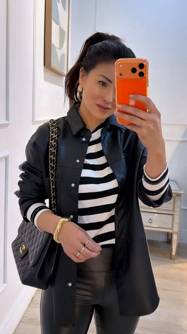 Maxi Camisa Couro Eco Luiza Bolso Único Frontal