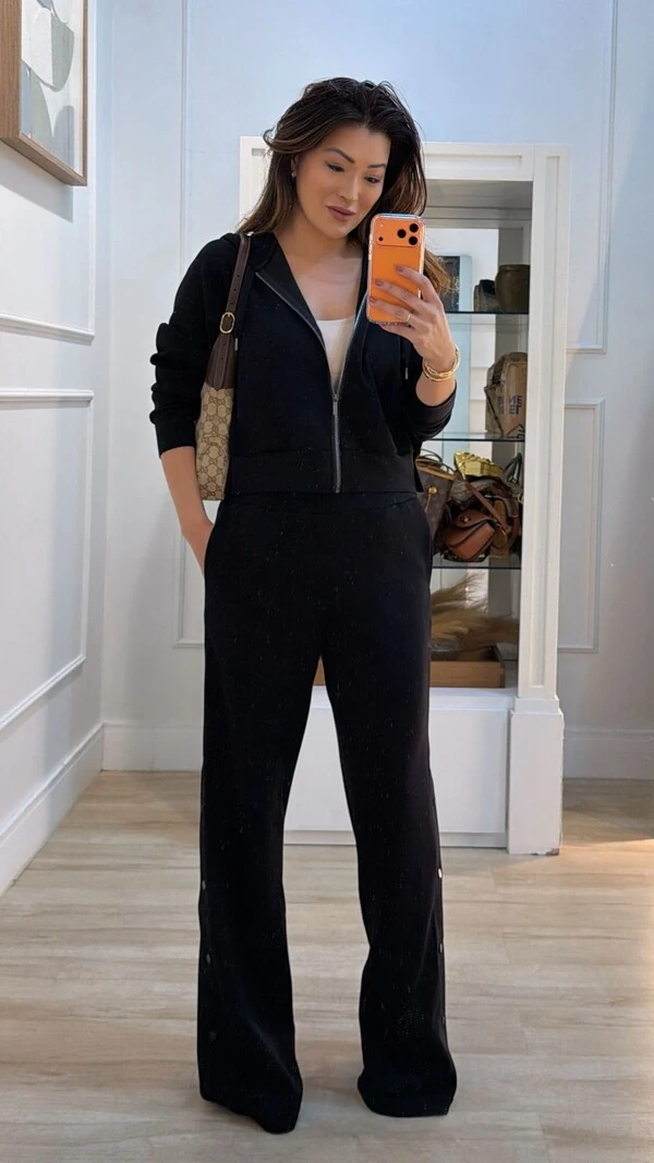 Conjunto Moletom Blusa E Calça Jamile Botões Laterais