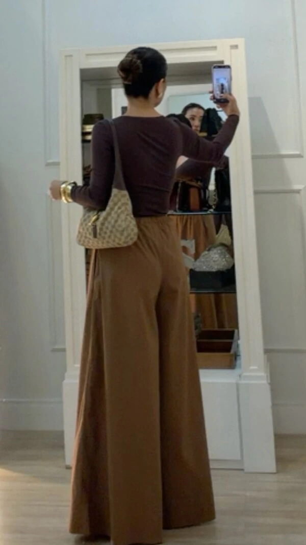 Calça Pantalona Tricoline Heloiza Detalhe Cinto Couro Eco Fixo