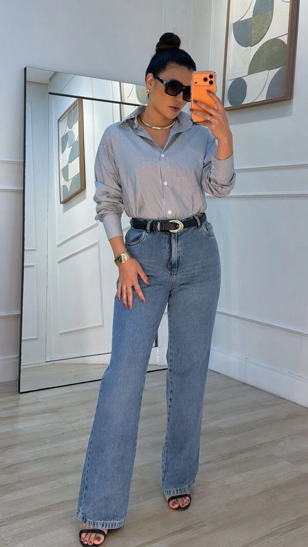 Camisa Listrada Diana Mangas Longas