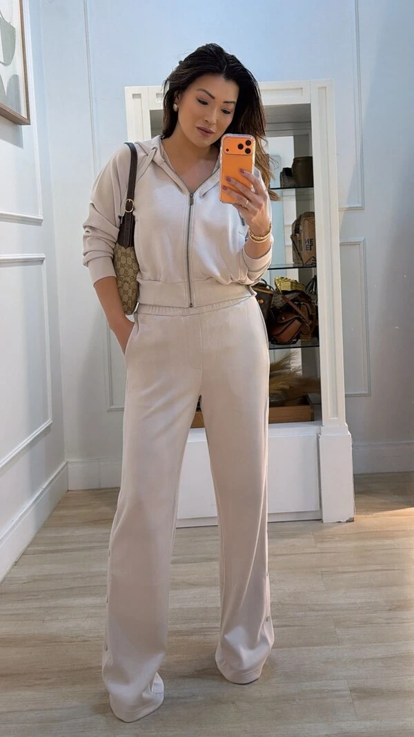 Conjunto Moletom Blusa E Calça Jamile Botões Laterais