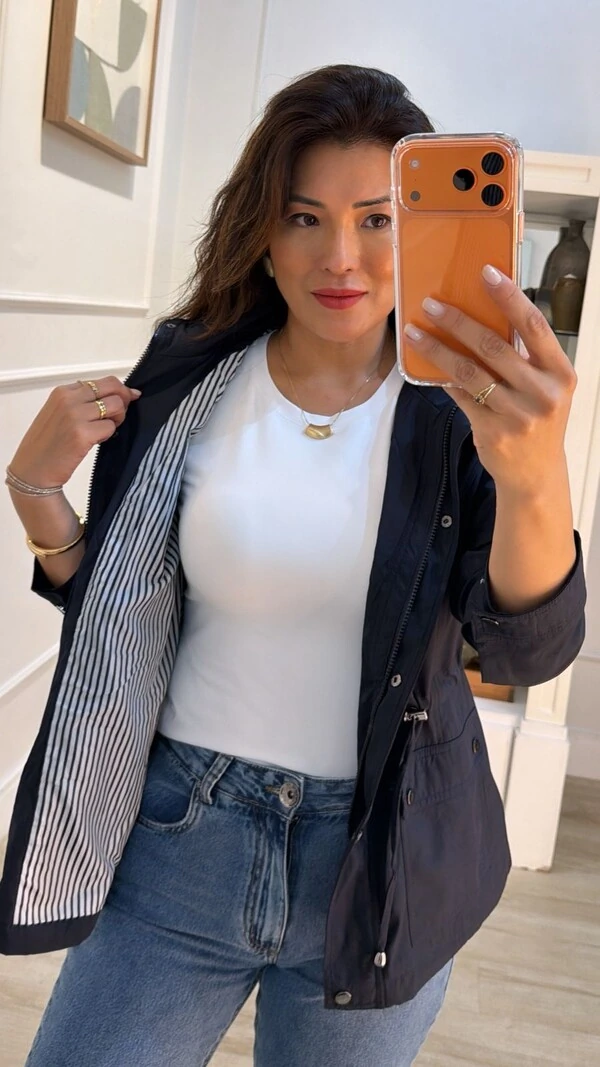 Parka Capuz Removível Sol Forro Listrado