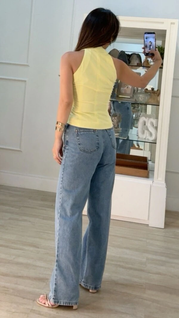 Colete Cavado Twill Barrado Assimétrico Naomi Bolsos Fake