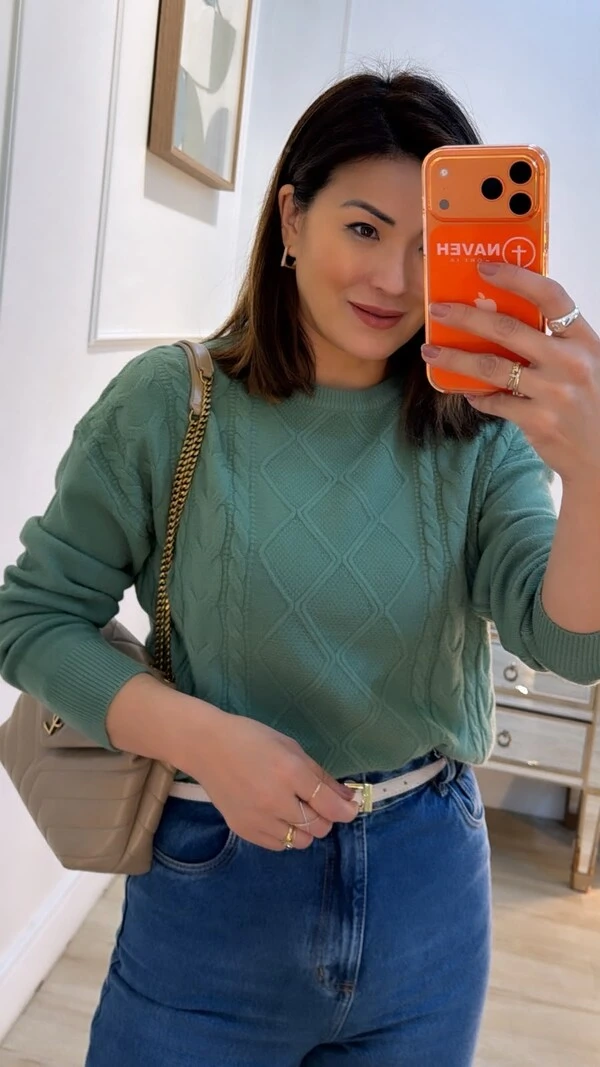 Blusa Tricot Mangas Longas Lívia Losangos Texturizados Frontais