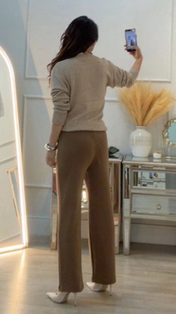 Calça Pantalona Moletinho Paola Com Bolsos Faca