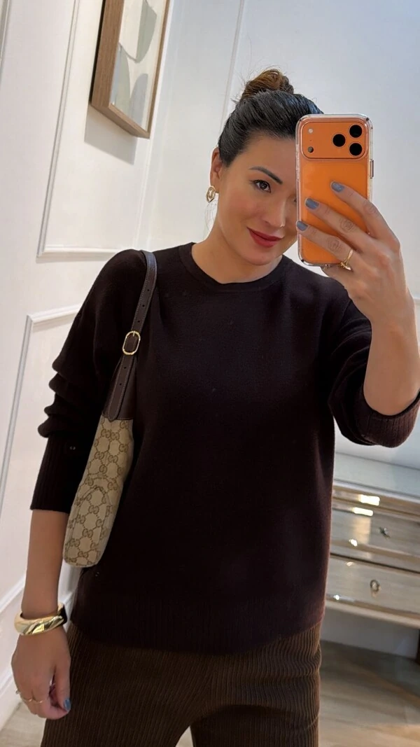 Blusa Tricot Marina Punhos Largos Canelados Detalhe De Botão