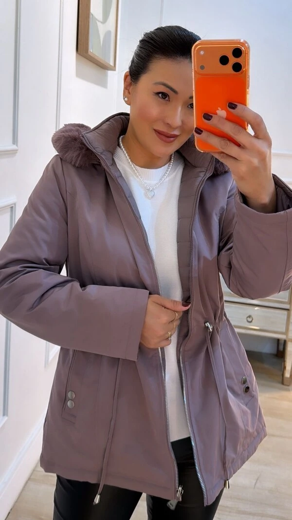Pré-Venda Data Estimada De Envio Dia 22/06 Parka Casaco Dupla Face Tabatha Capuz Removível Com Pelin