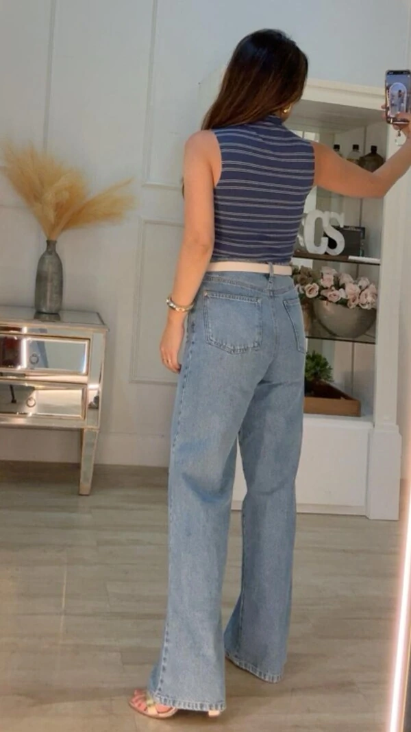 Blusa Regata Cavada Listrada Flavia Gola Média