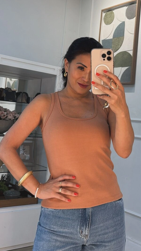 Blusa Regata Malha Ribana Karol Decote U