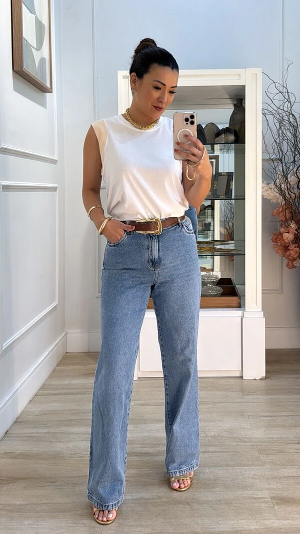 Blusa Regata Denise Punhos Bicolor