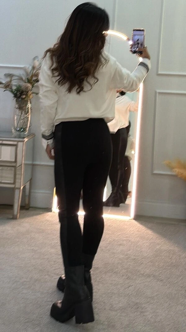 Calça Skinny Miranda Com Lateral De Couro Eco E Pesponto Diagonal