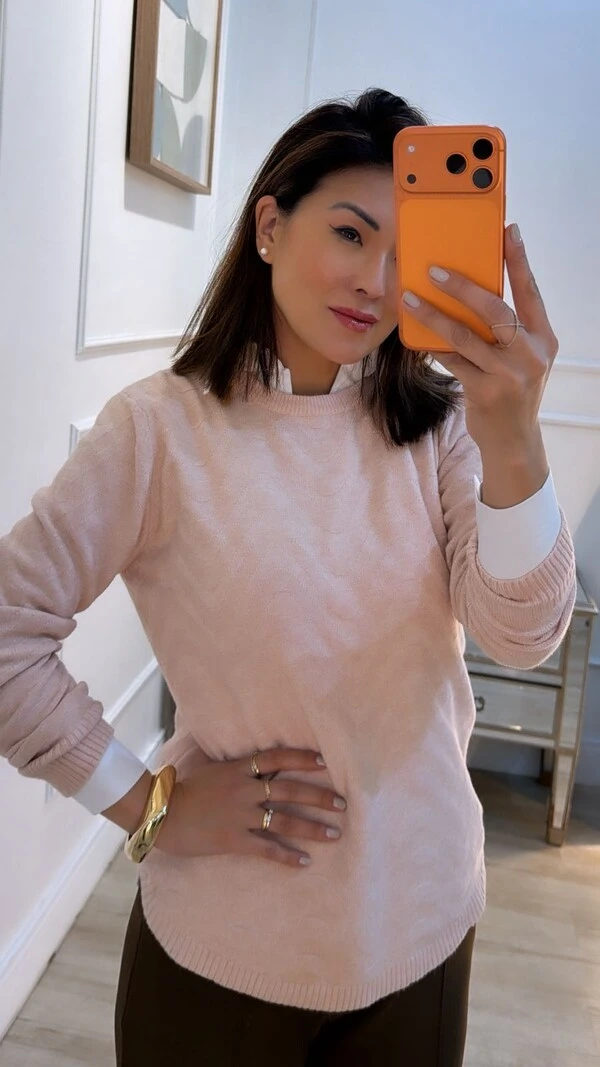 Blusa Tricot Nervuras Em Zigue-Zague Noelle Barrado Arredondado