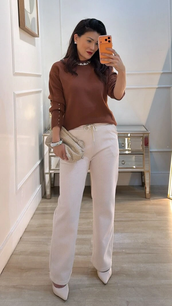 Blusa Tricot Ivy Detalhe Trançado Pérola Prata Nos Punhos
