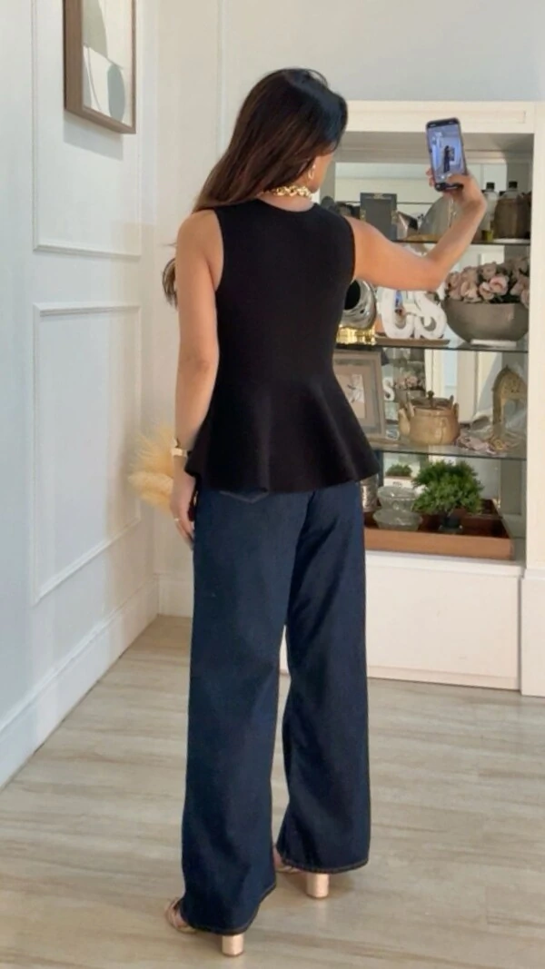 Blusa Regata Alongada Tricot Peplum Jamile